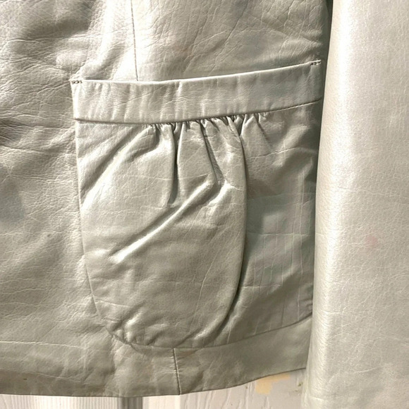 Cole Haan Collection Women's Leather Jacket  Metallic Mint Green  Size 4 - Picture 7 of 14